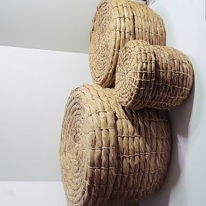 New Set of 3 Covered Round Wheat Grass Nesting Baskets Boho